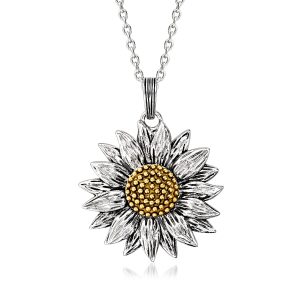 Ross-Simons Sterling Silber und 14kt Gelbgold Sonnenblume Anhänger Halskette