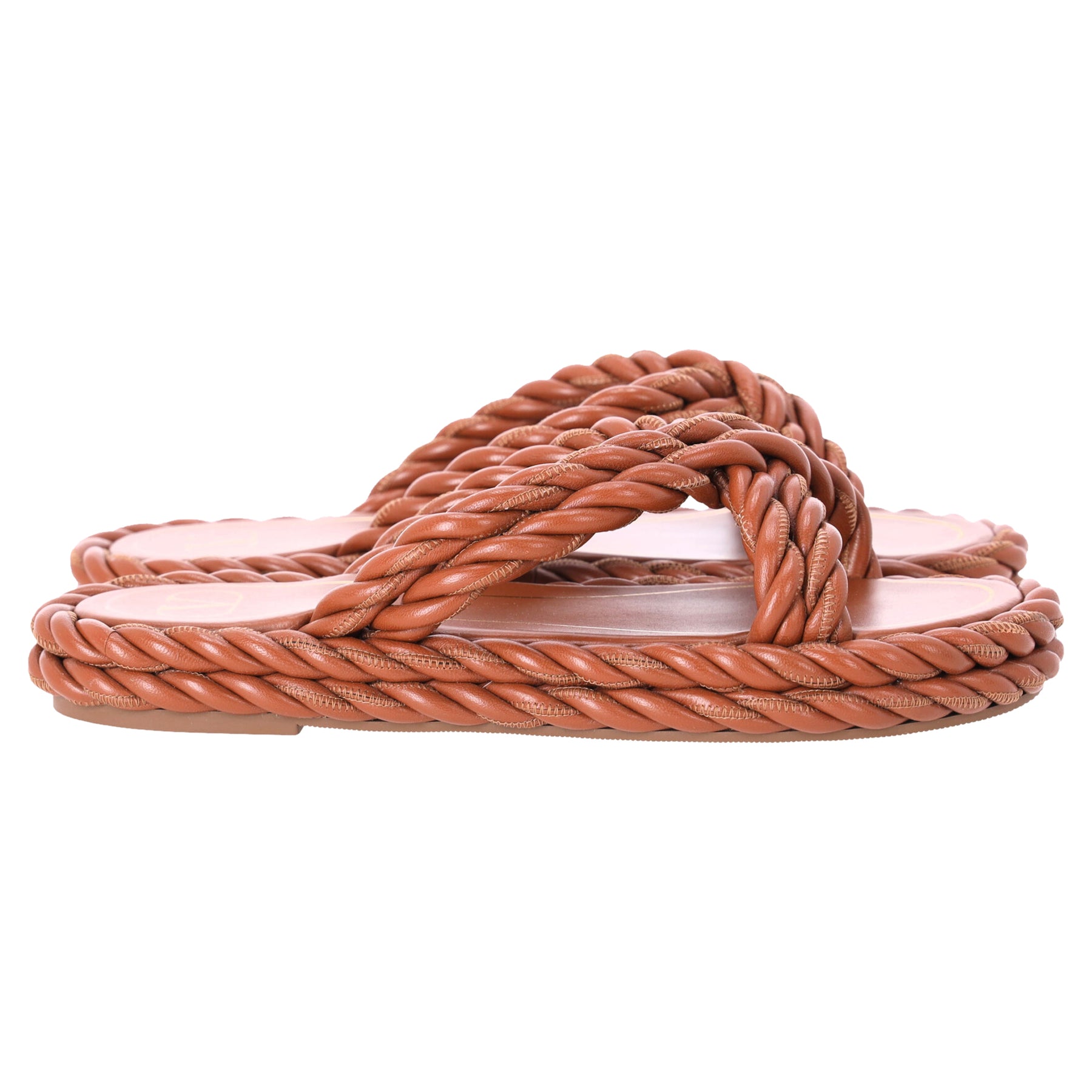 Valentino The Rope Sandalen mit Twisted Strap aus braunem Leder