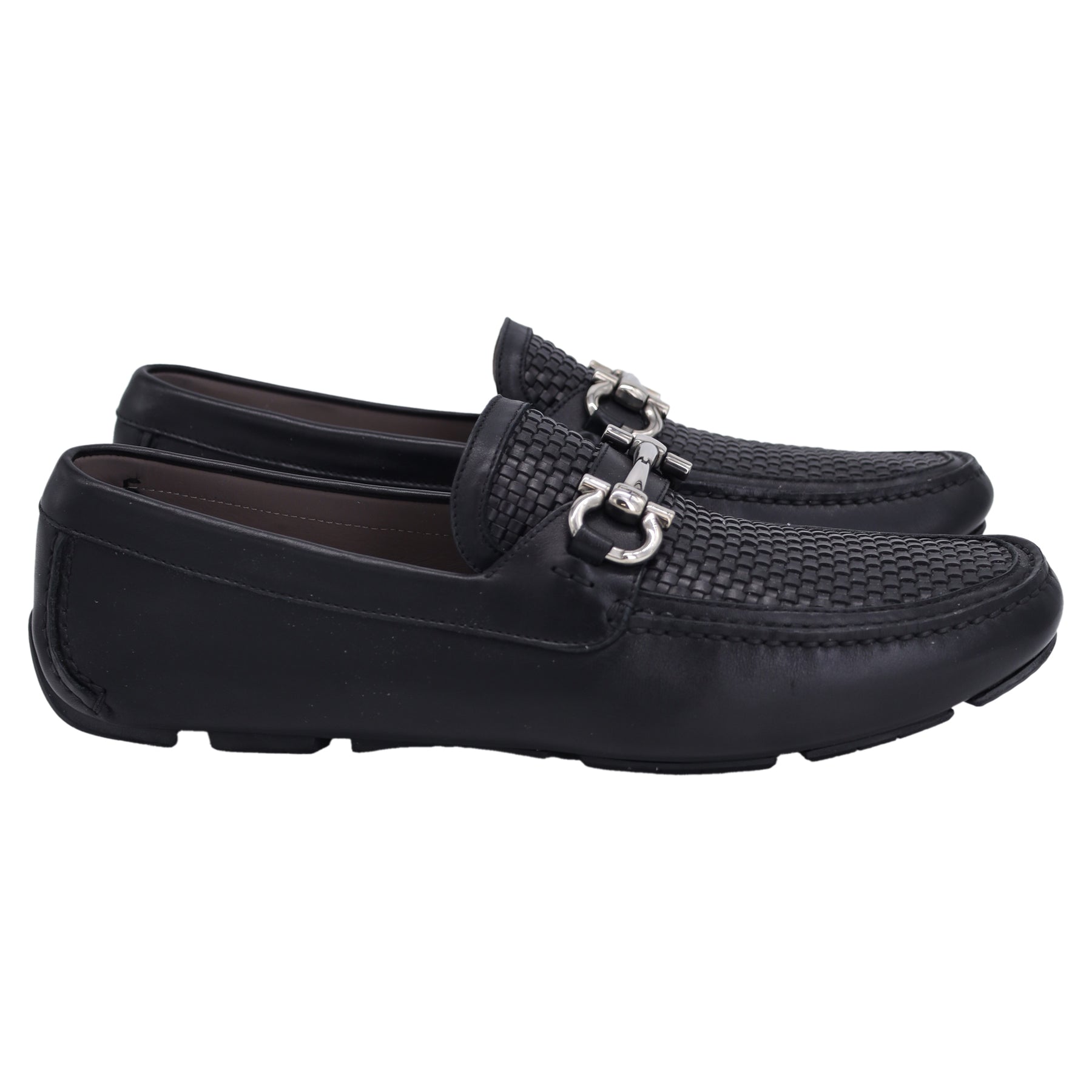 Salvatore Ferragamo Gewebte Gancini Mokassin Slipper aus schwarzem Leder
