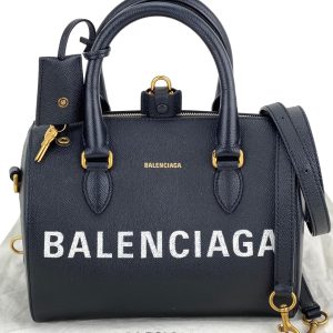 Balenciaga Ville Bowling kleine schwarze genarbte Leder Henkeltasche Umhängetasche