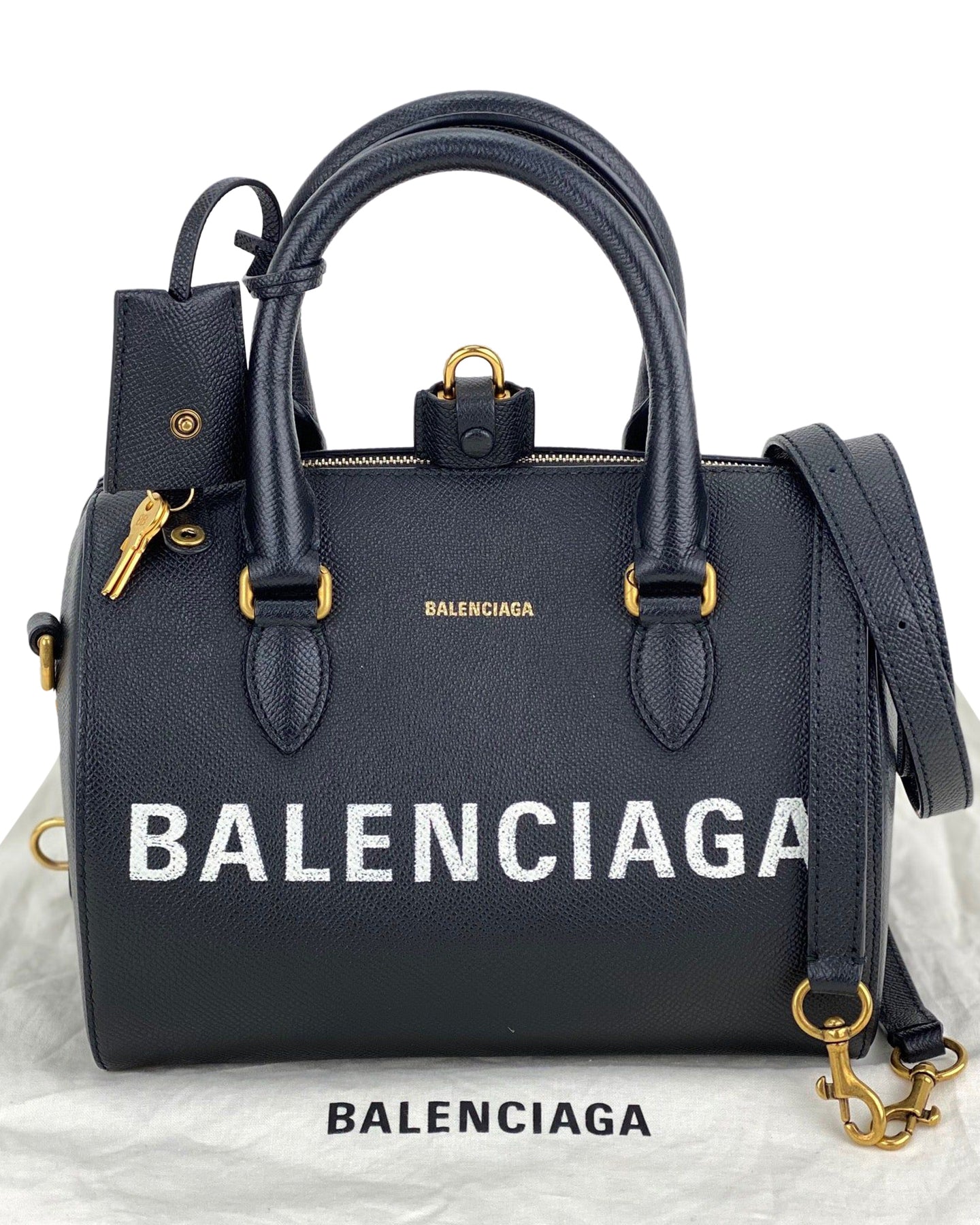 Balenciaga Ville Bowling kleine schwarze genarbte Leder Henkeltasche Umhängetasche