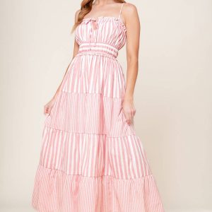GIA PEONY rosa gewebt Maxikleid