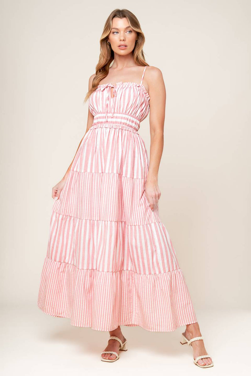 GIA PEONY Rosa gewebt MAXI KLEID