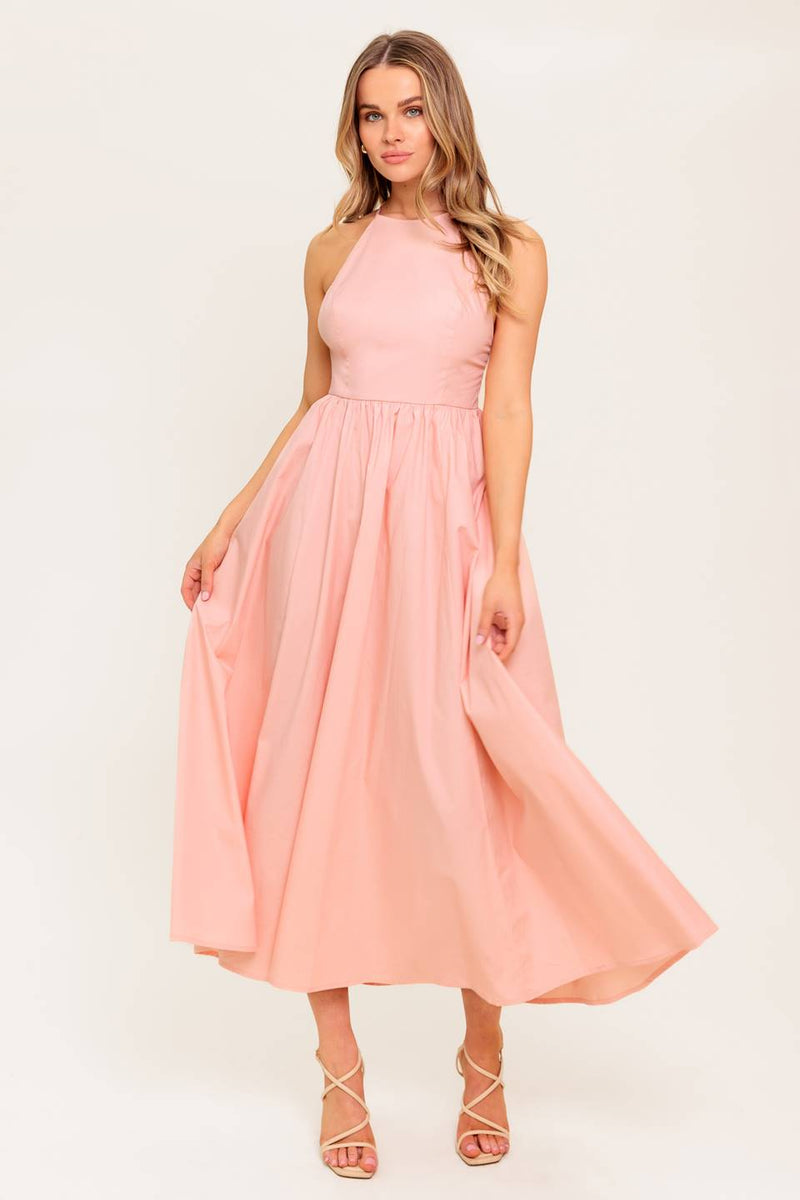 FERN KISSED Koralle gewebt MIDI Kleid