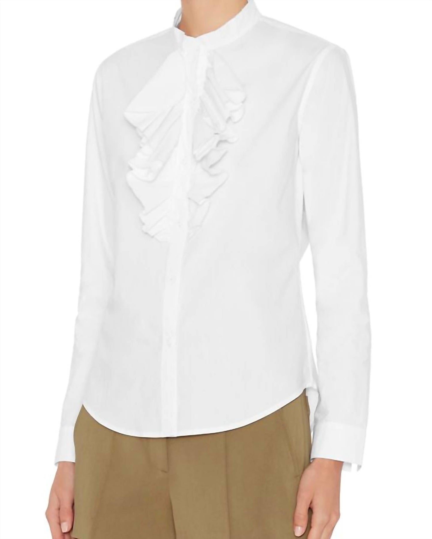 Rüschen Langarmhemd Bluse in weiß