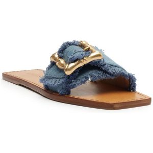 Metallic Denim Schiebesandalen