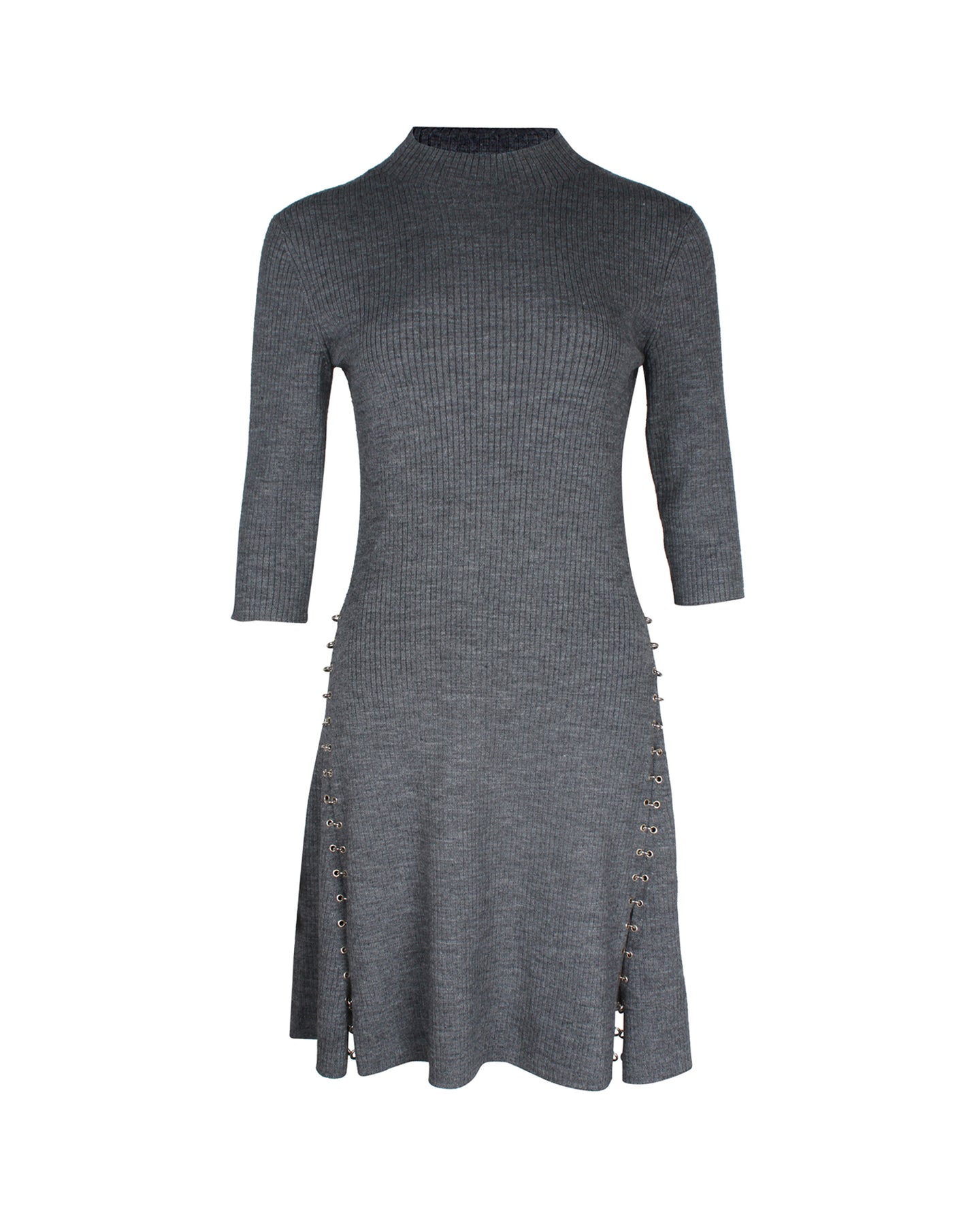 Maje Verziertes geripptes Minikleid aus grauem Acryl