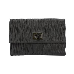 Anya Hindmarch strukturierte metallische Clutch-Tasche aus schwarzem Satin