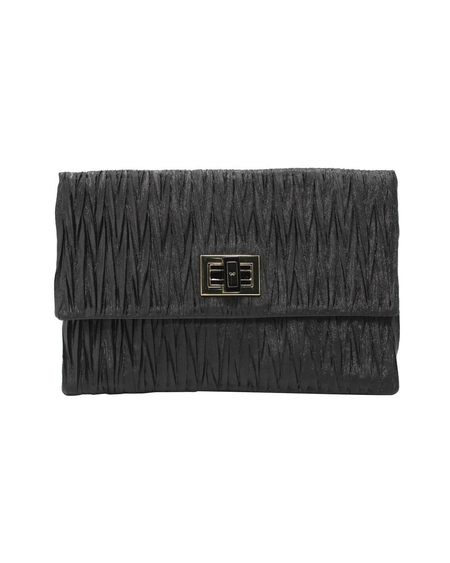 Anya Hindmarch strukturierte metallische Clutch-Tasche aus schwarzem Satin