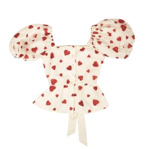 Rodarte Glitter Heart Cinched Bluse – Weiß/Rot