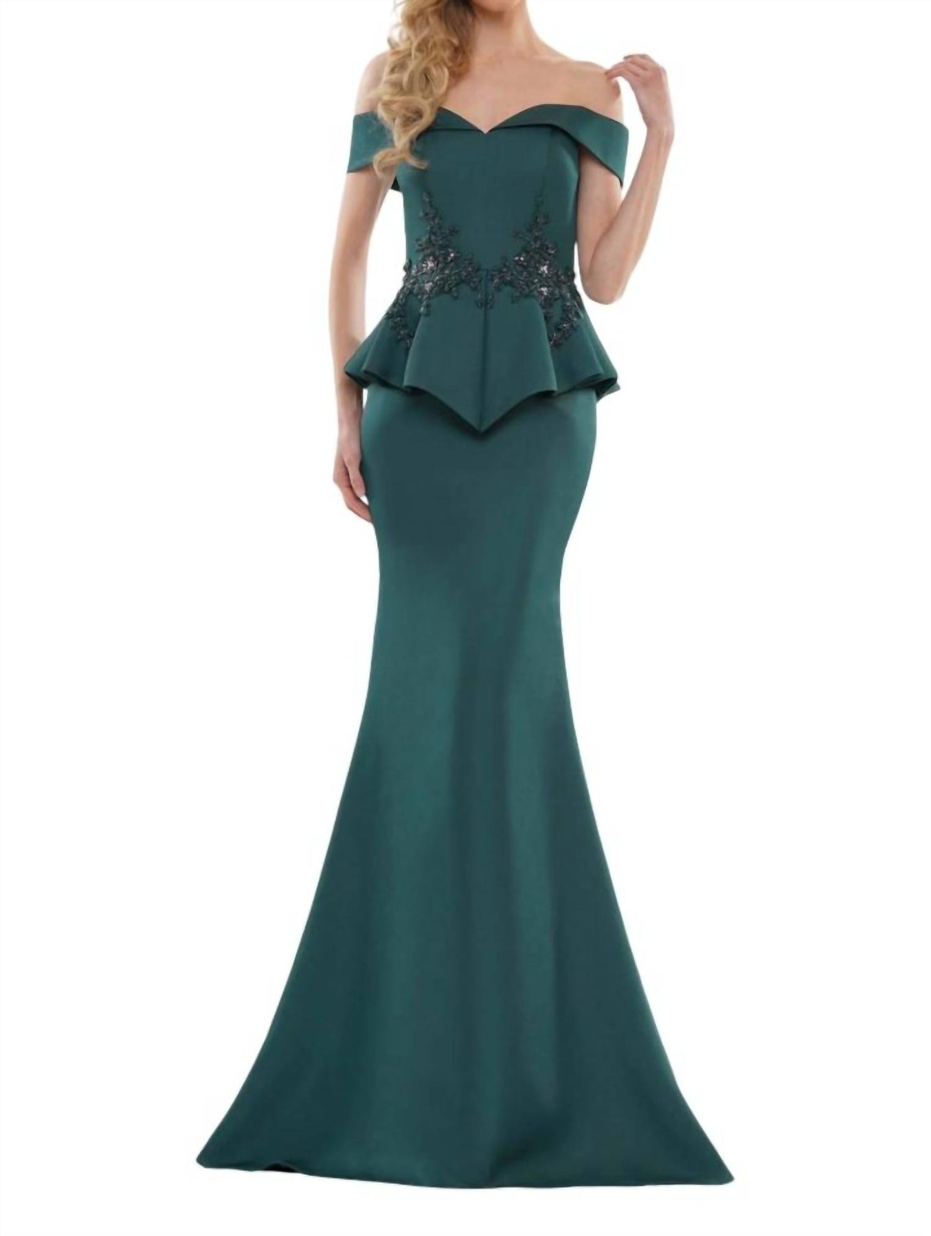 Peplum aus dem Schulterkleid in tiefem Grün