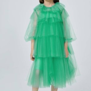 Mädchen Rüschen Schichten Kleid in grün