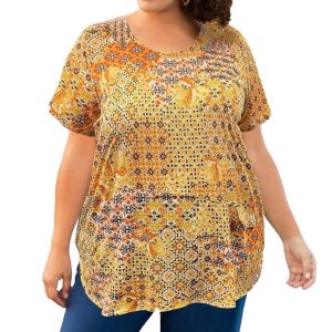 bedrucktes Tyler Flair Kurzarmtop – plus Größe in gelbem Patchwork