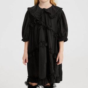 Kinder asymmetrische Rüschen Kragen Kleid in Kohle