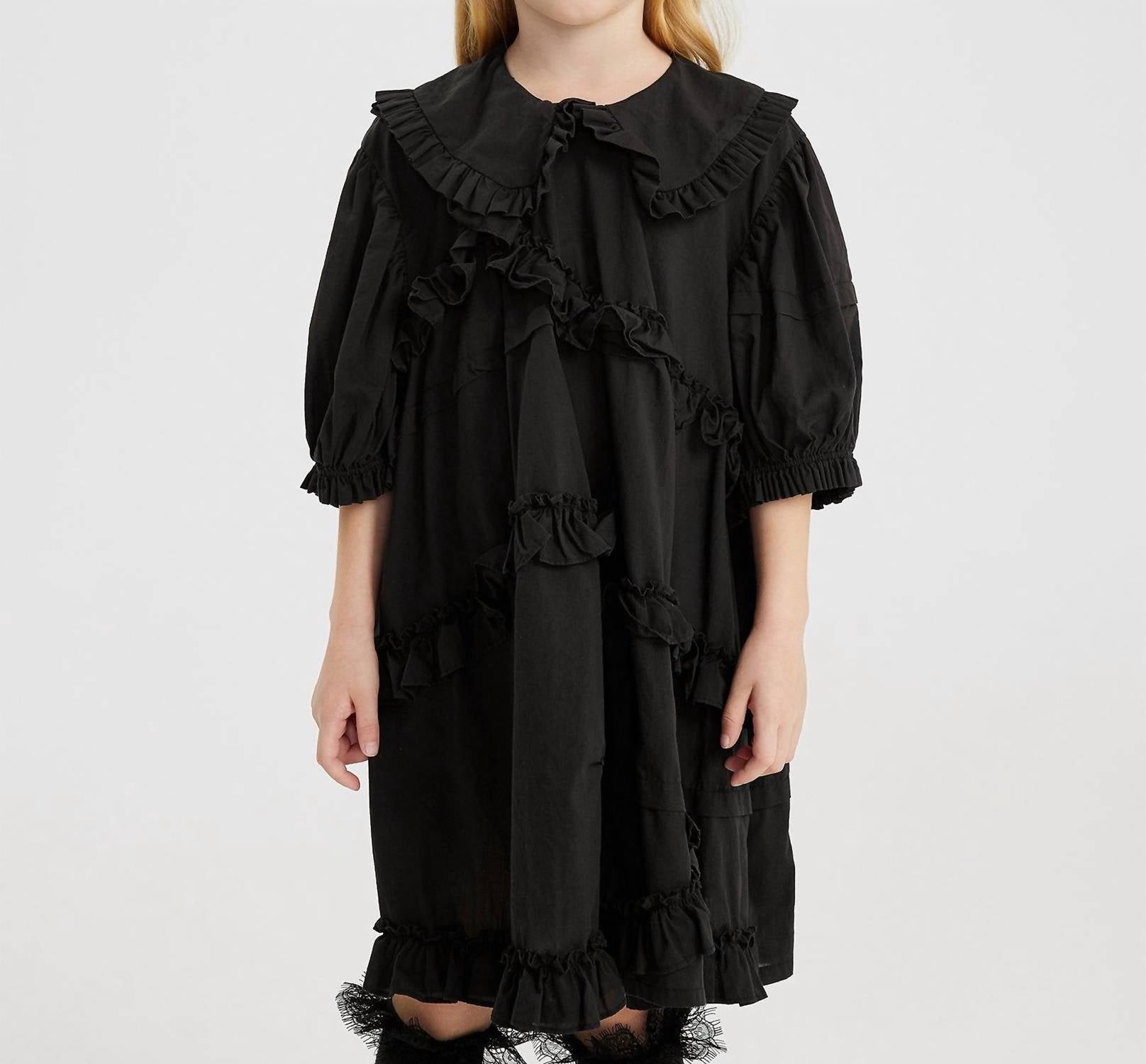 Kinder Asymmetrische Rüschen Kragen Kleid in Kohle