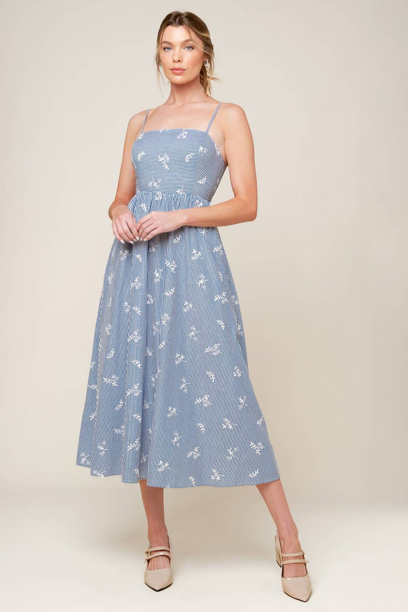 LAYTON Elfenbein Blau gewebt MIDI Kleid