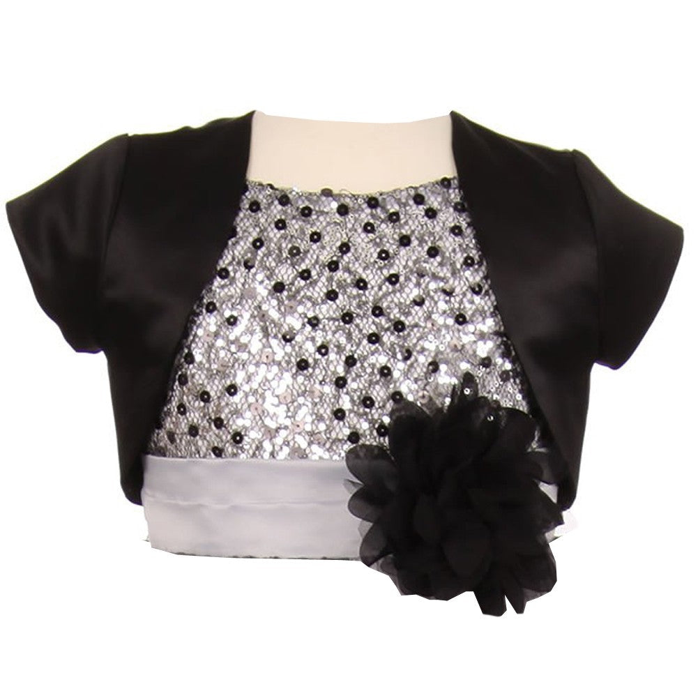 Kleine Mädchen schwarz Satin kurze besondere Anlässe Bolero 2-6