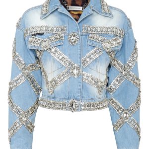 verkürzt Oversize Jeansjacke Broschen