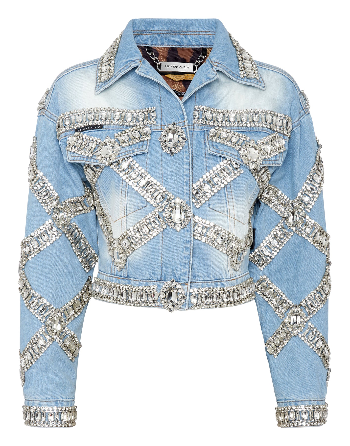 verkürzt Oversize Jeansjacke Broschen