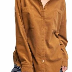 Corduroy Button Down Hemd in Kamel