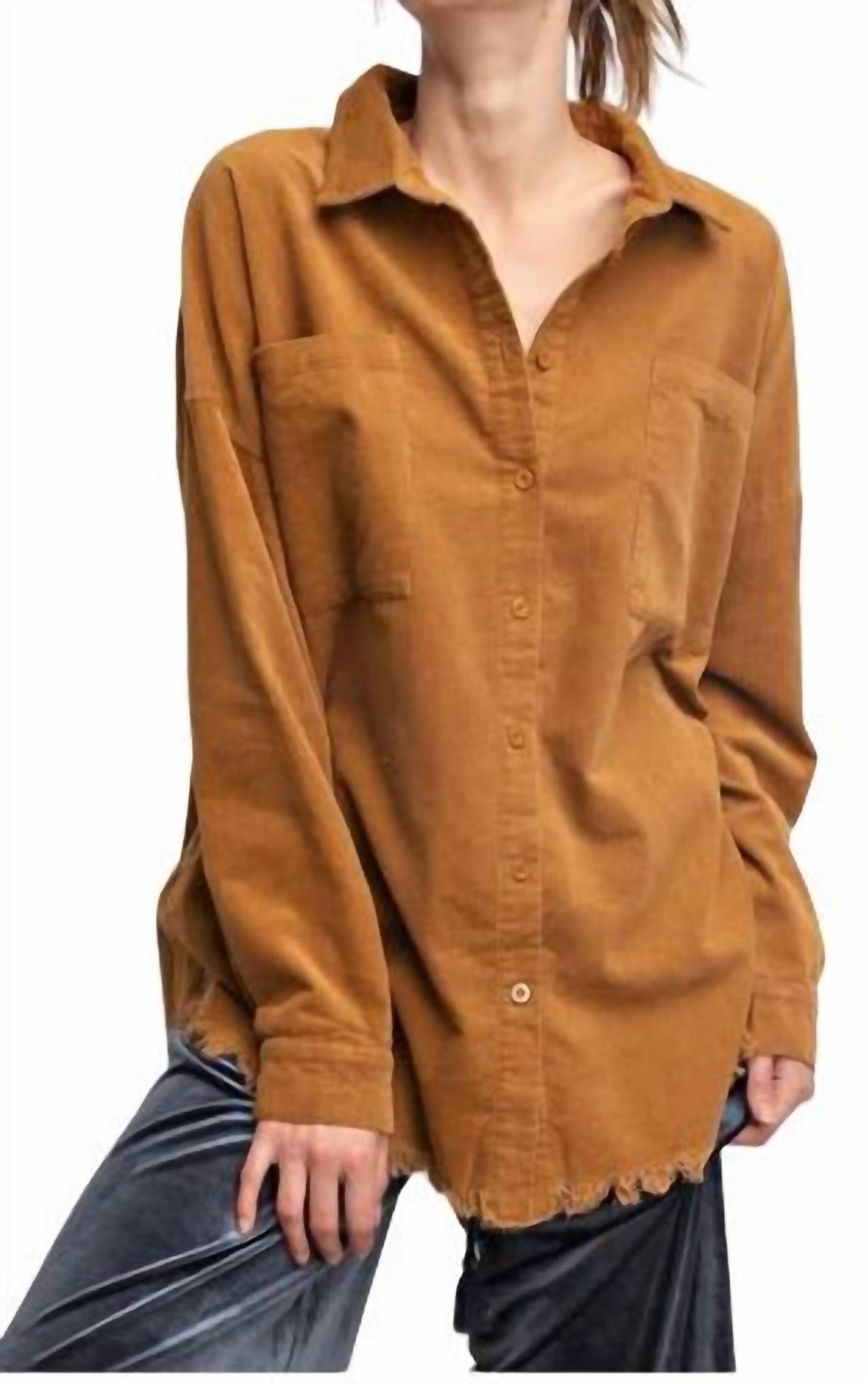 Corduroy mit Knopfleiste Hemd im Camel