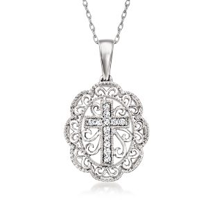 Ross-Simons Diamant Kreuz filigrane Anhänger Halskette in Sterling Silber