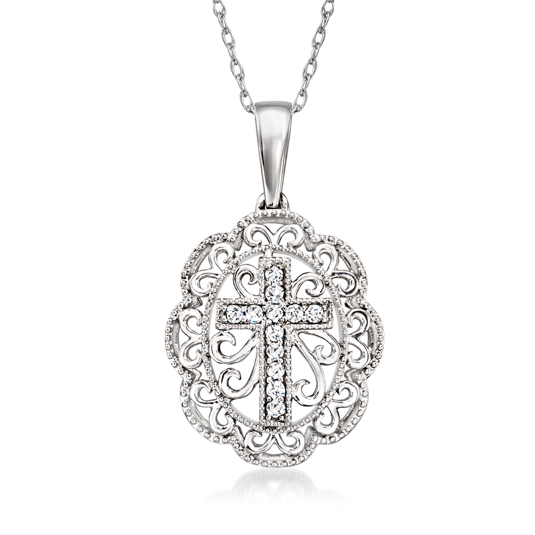Ross-Simons Diamant Kreuz filigrane Anhänger Halskette in Sterling Silber