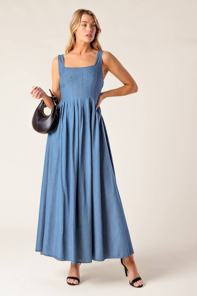 PASSIFLORA INDIGO Denim MIDI-KLEID