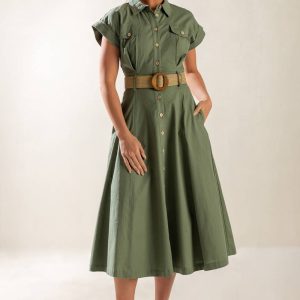 BUILD MY EMPIRE OLIVE Gewebtes Midikleid