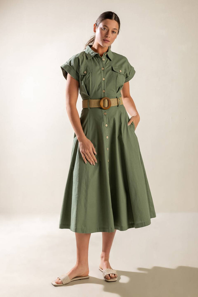 BAUEN SIE MEINE IMPIRE Oliv gewebt MIDI Kleid