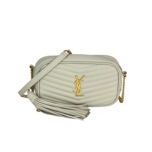 Saint Laurent Mini Lou Kamera Grain De Poudre Matelasse weiße Schultertasche