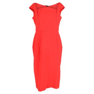 Roland Mouret Matlock Square-neck Cap-Sleeve Mantel Kleid aus roter Baumwolle 7748818206780
