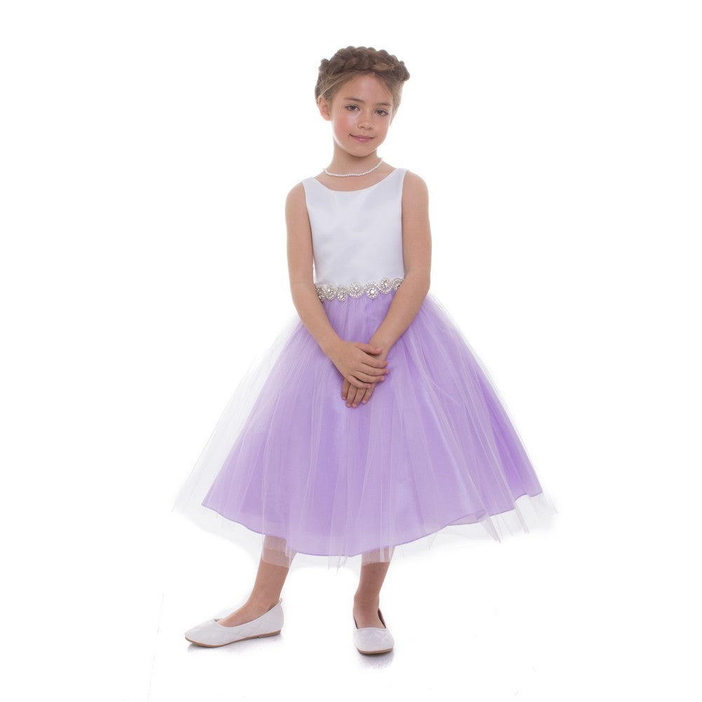 Kleine Mädchen Flieder Satin Tüll Strass Blumenmädchen Kleid 2T-6