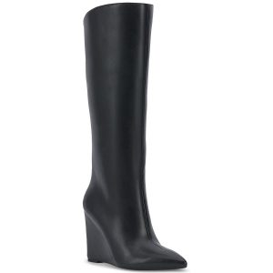 Appile Imitat Leder Zehenspitzen Kniehohe Stiefel