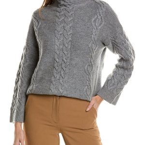 Forte Kaschmir platziert Kabel Trichter Hals Wolle & Kaschmir-Bleder Pullover