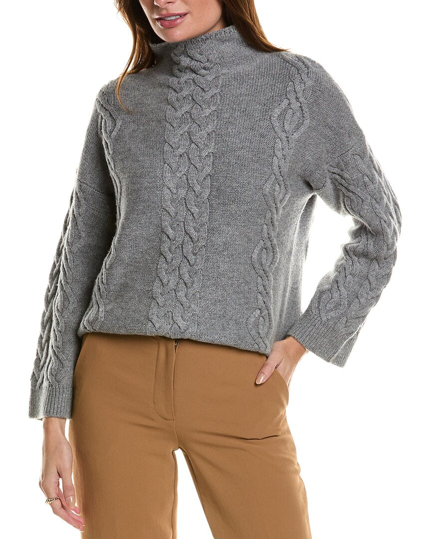 Forte Kaschmir platziert Kabel Trichter Hals Wolle & Kaschmir-Blend Pullover