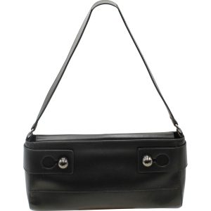 Furla Metal Embellished Schultertasche aus schwarzem Leder 7748819320892