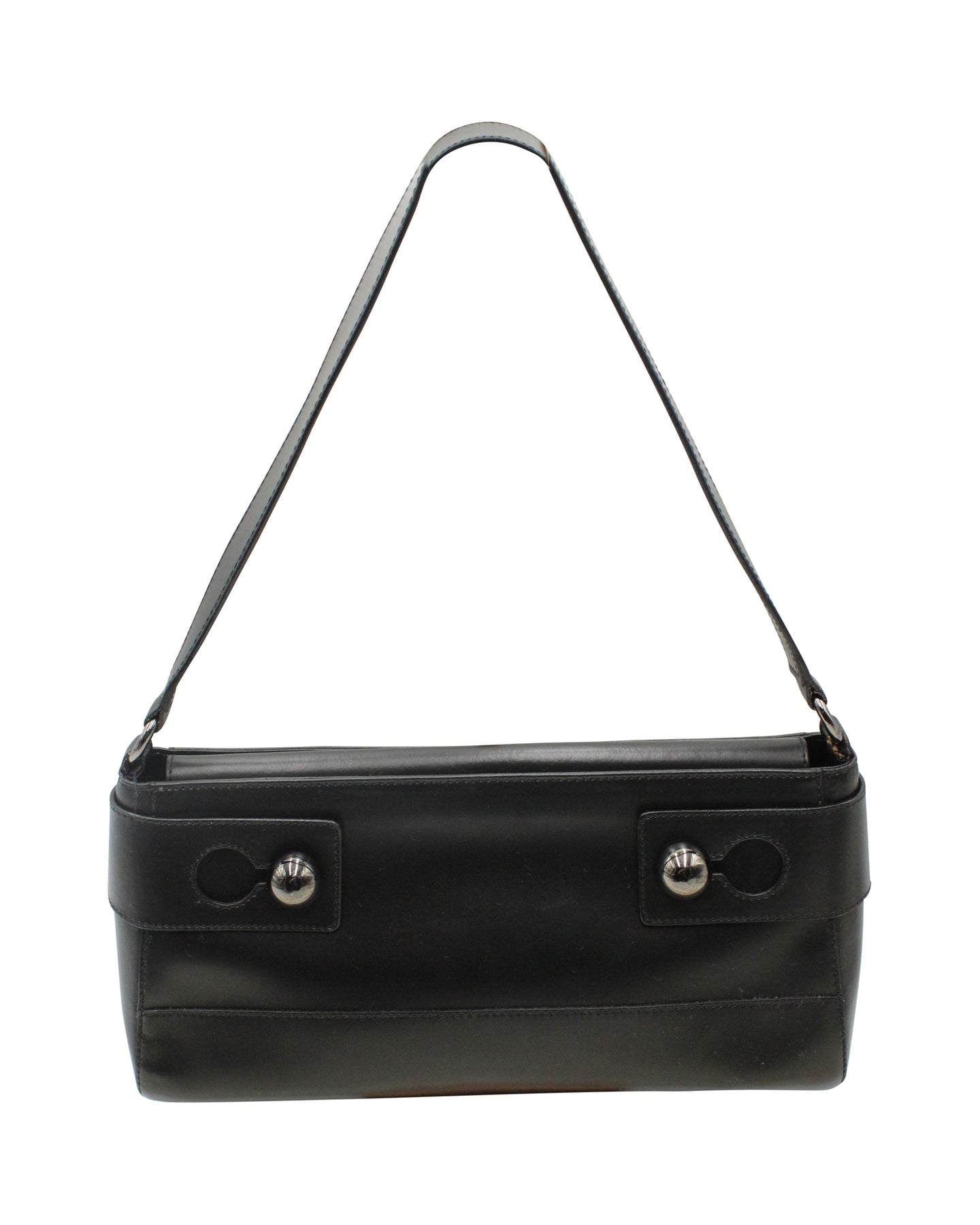 Furla Metall verzierte Schultertasche aus schwarzem Leder