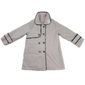 Elfenbeinfarbener zweireihiger Mantel mit Kontrastbesatz für Mädchen, S (9–24 M)–XL (6–8)