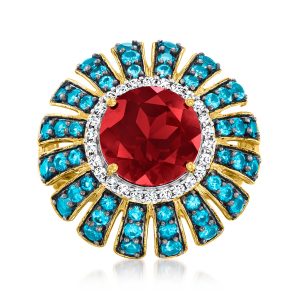 Ross-Simons Garnet and London Blauer Topazring mit weißen Zirkonen in 18kt Gold über Sterling