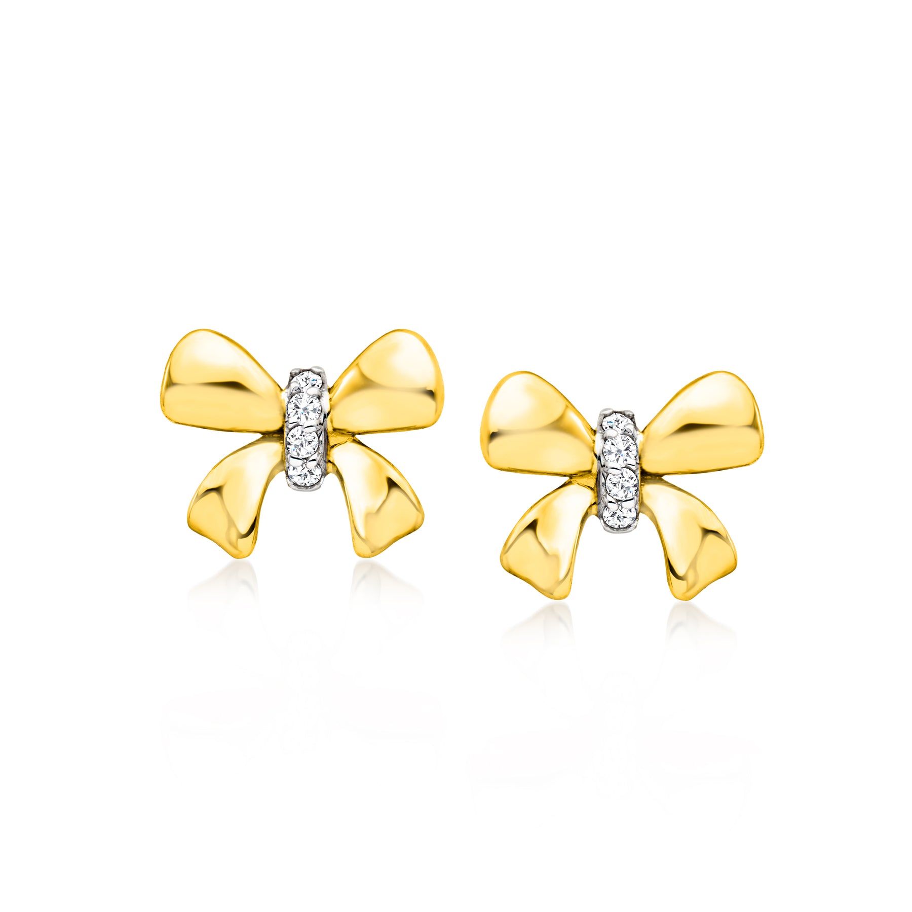 RS Pure Von Ross-Simons Diamant-Akzent Bow Ohrringe in 14kt Gelbgold