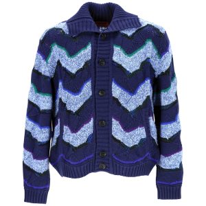 Missoni Zig Zag Collared Strickjacke aus blauer Wolle 7748916248636
