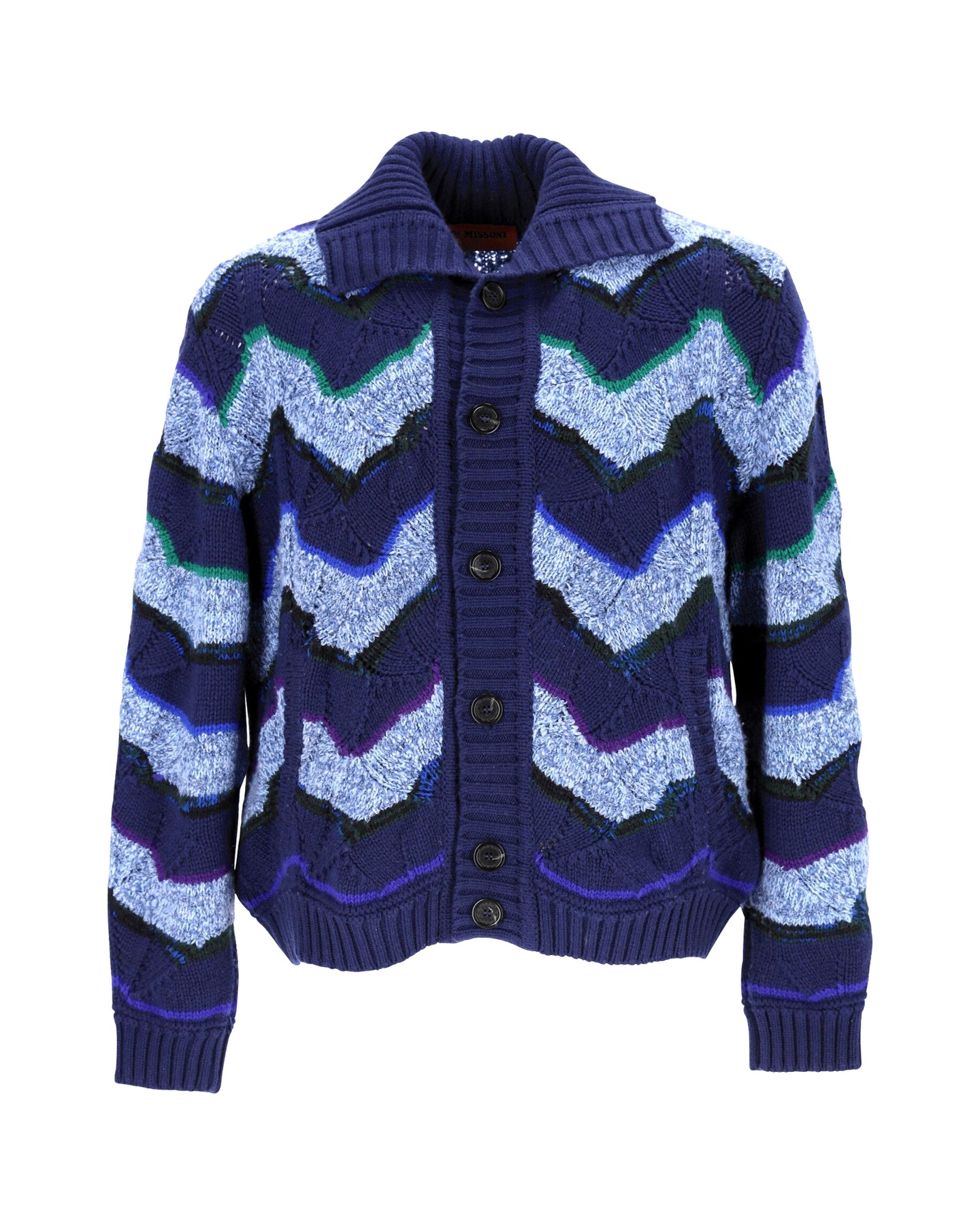 Missoni Zig Strickjacke mit Zag-Kragen aus blauer Wolle