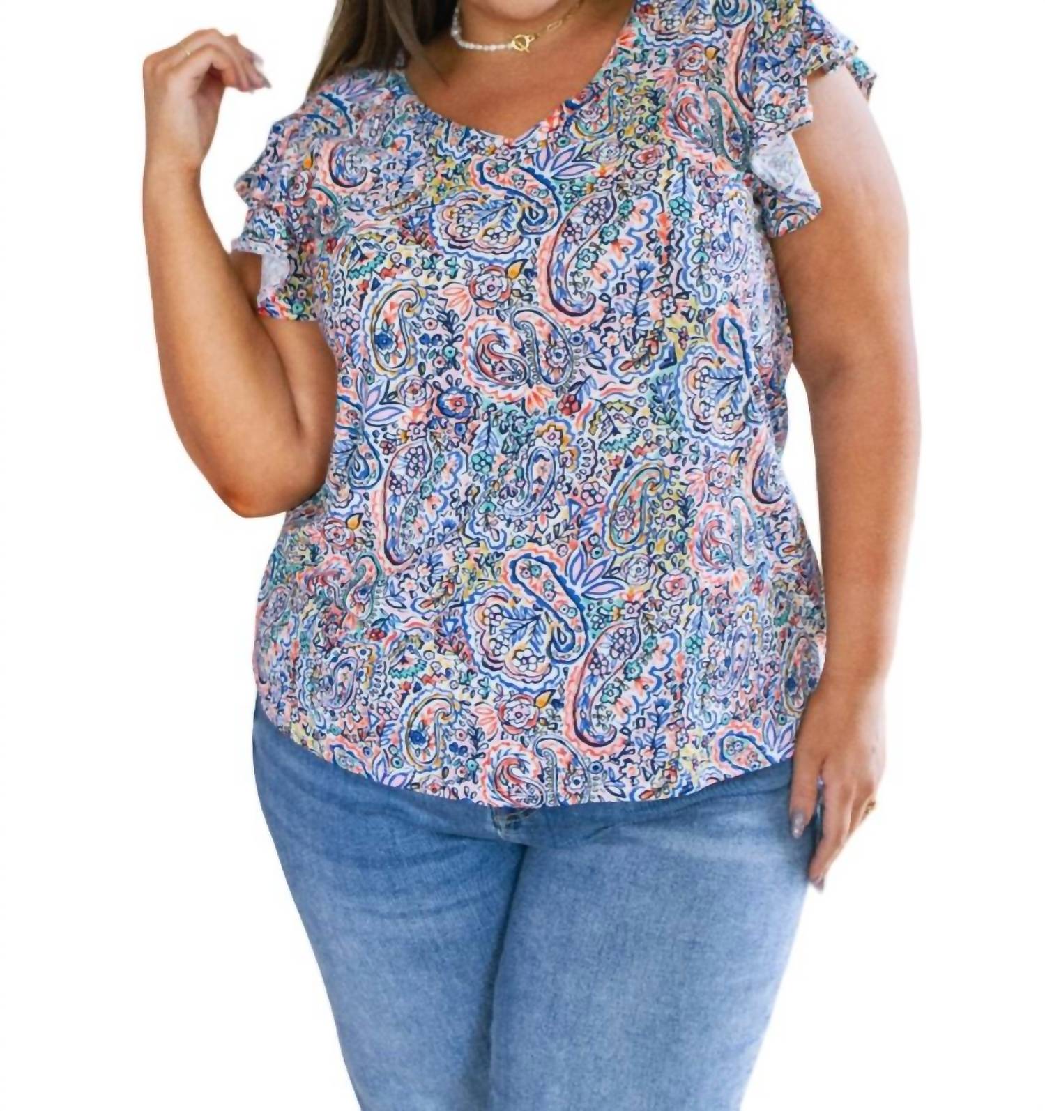 Patient im Paisley Flutter Ärmel Top im Paisley Drucken