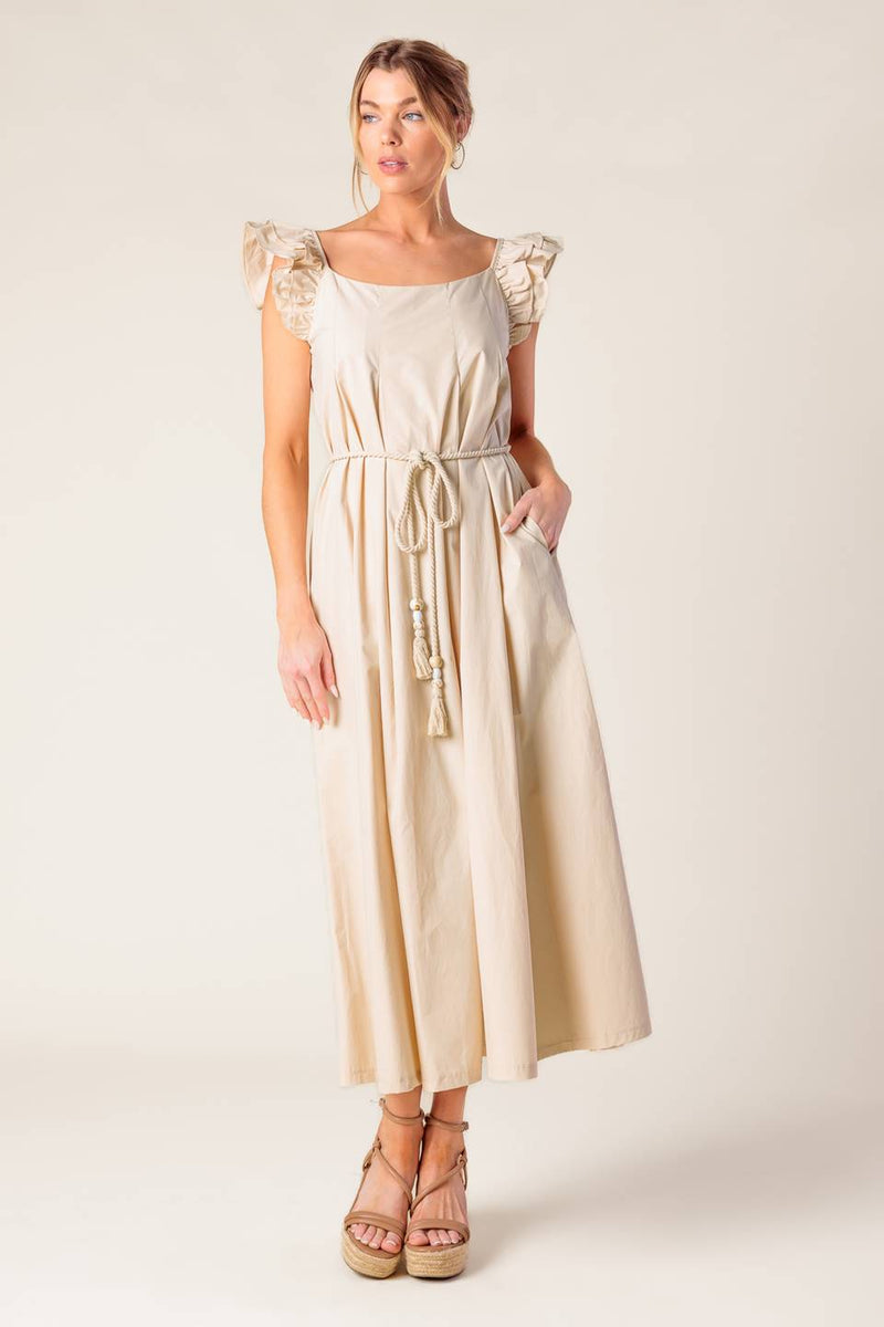 CHAMPAGNE TOAST Taupe gewebt MIDI Kleid