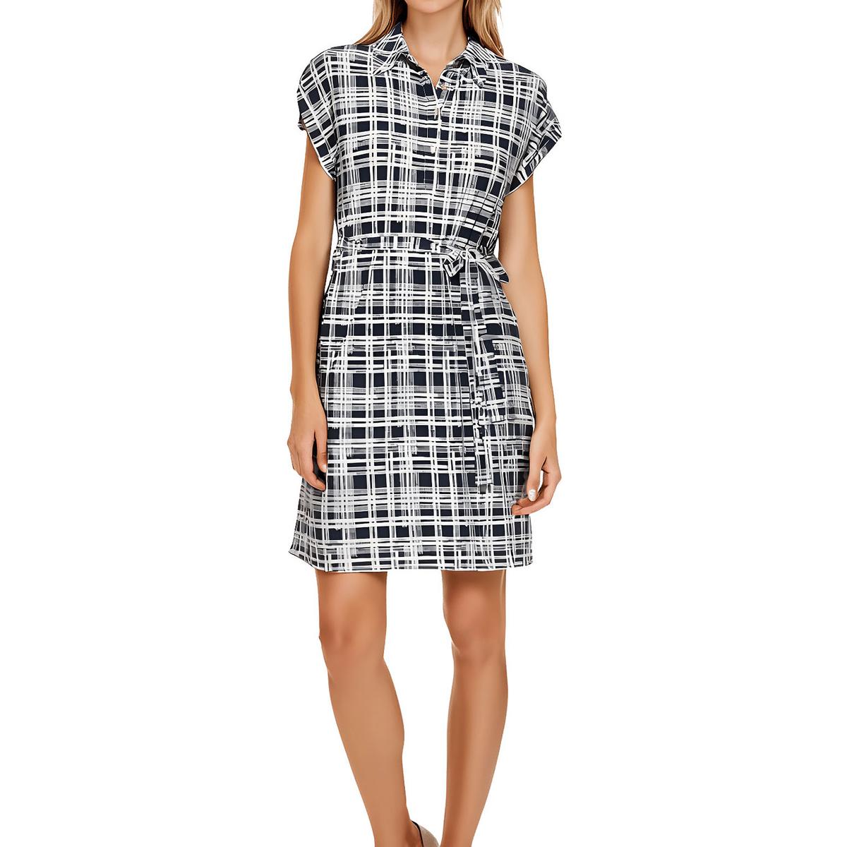 Plus kariert Kurzarm Shirtkleid