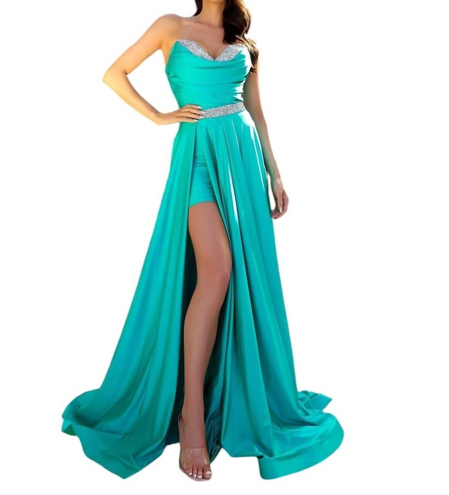 Hoch-niedriges formelles Kleid im dunklen Türkis