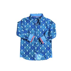 Junges Rentier kariertes Langarmhemd in blau