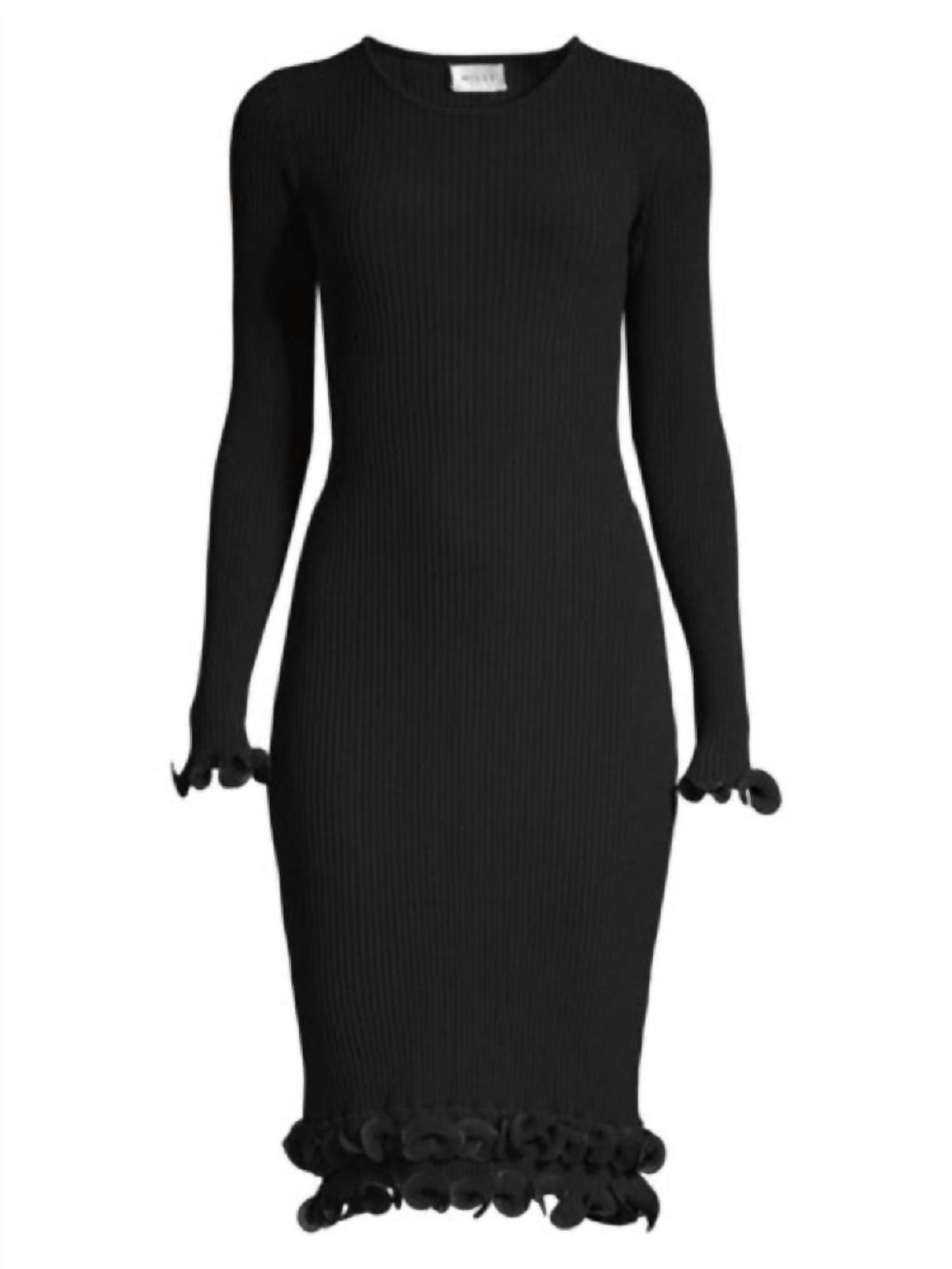 Damen Wired Edge Langarm gerippt körpernah Bodycon Kleid in schwarz