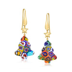 Ross-Simons Italienische bunte Murano Glas Millefiori Weihnachtsbaum Drop Ohrringe mit 18kt Gold über Sterling